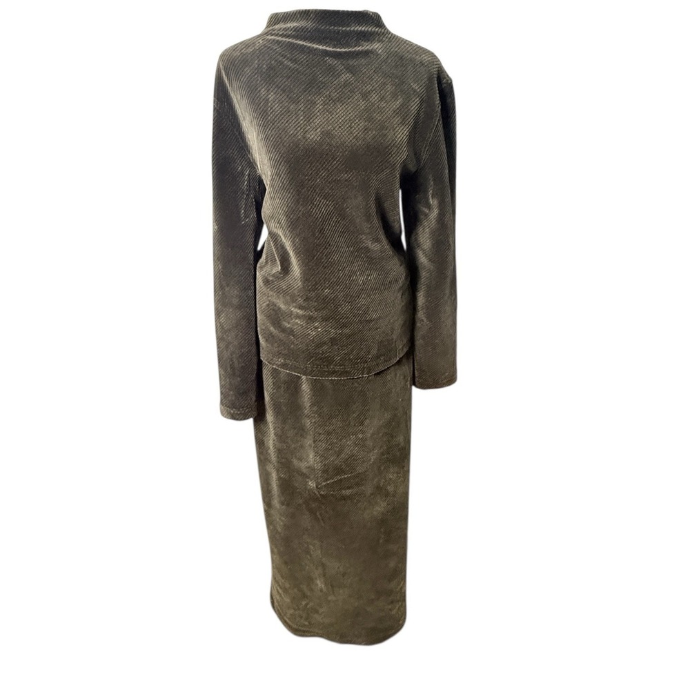 Jones NY Sport Velvet Maxi Skirt Set PL Textured Forest Green Boho Whimsigoth